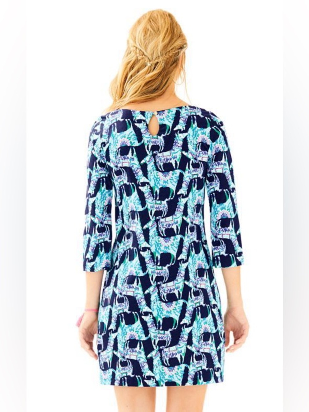 NWOT Lilly Pulitzer, Alpaca Print Pima Cotton Dress, Blue, Size Large (L) - Picture 3 of 12